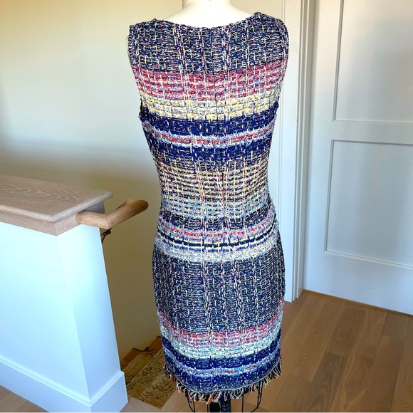 ST.JOHN Womens sleeveless Tweed Blue Purple Red Yellow White Fringed Dress Sz 4 - Picture 4 of 7